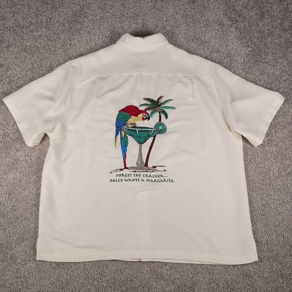 Caribbean XL Embroidered Parrot Mens Button Down Shirt - Picture 3 of 13
